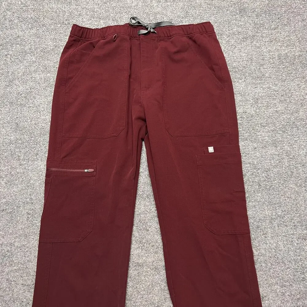 FIGS Technical Collection Pants Men Medium Red Cargo Elastic Waist Scrub Medical